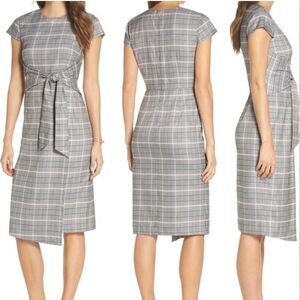 1901 Black, Grey & Pink Plaid Cap Sleeve Midi Dress Size 8